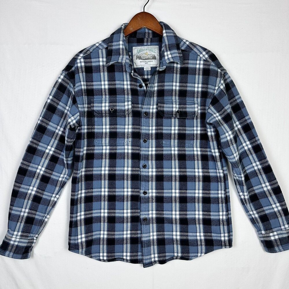 American Eagle Heritage Thick Flannel Shirt/Jacket Shacket Plaid Blue - Men’s S